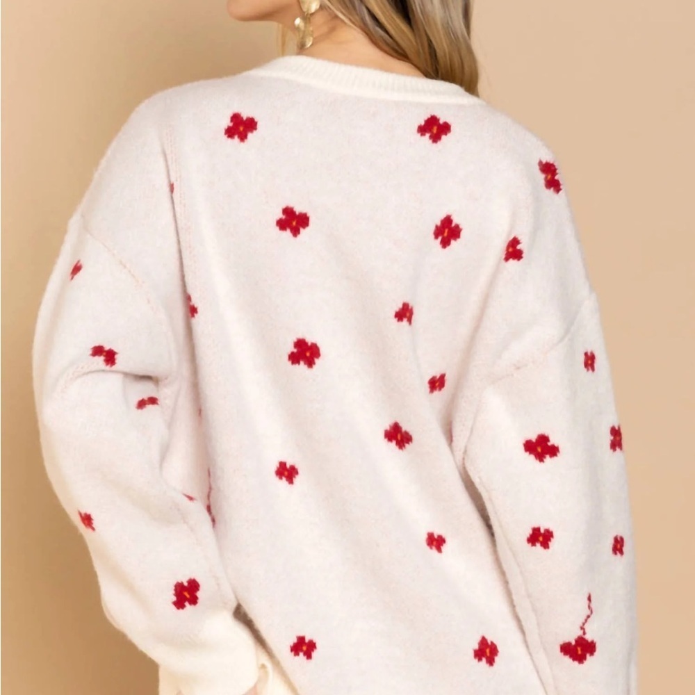 POL Cream Sweater with Red Floral Accents - Picture 4 of 7